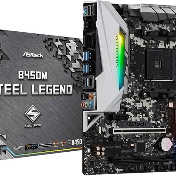 ASRock B450M Steel Legend Micro-ATX Motherboard AM4 Socket with DDR4 and M.2 Support