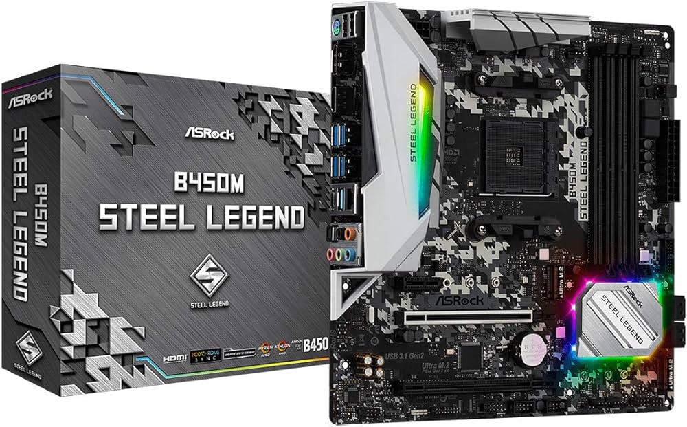 71VAf1UbEML._AC_UF1000,1000_QL80_ ASRock B450M Steel Legend Micro-ATX Motherboard AM4 Socket with DDR4 and M.2 Support - Image 1