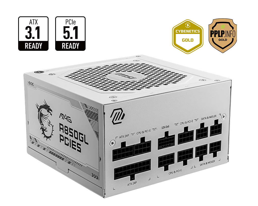 MSI MAG A850GL PCIe5 850W White SMPS MSI MAG A850GL PCIe5 850W White SMPS