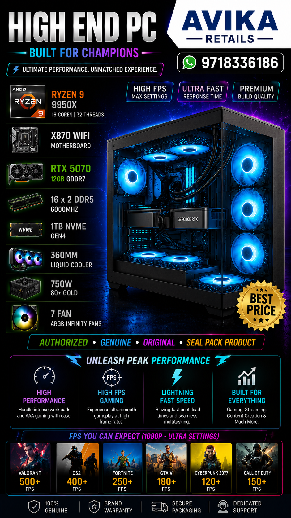 ChatGPT Image May 25, 2026, 01_16_57 PM AR ShadowForce Pre Build PC | Ryzen 9 9950X | RTX 5070 12GB | X870 WIFI Motherboard | 32GB DDR5 6000MHz RAM | 1TB Gen4 NVMe SSD | 360MM Liquid Cooler | 7 ARGB Infinity Fans - Image 1