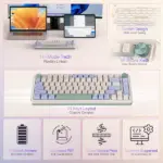 Redragon K673 PRO 75% Wireless Gasket RGB Gaming Keyboard, 3-Modes 81 Keys Compact Mechanical Keyboard w/Hot-Swap Socket, Dedicated Knob Control & Sound Absorbing Pads, Linear Red Switch|Vintage Blue - Image 9