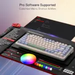 Redragon K673 PRO 75% Wireless Gasket RGB Gaming Keyboard, 3-Modes 81 Keys Compact Mechanical Keyboard w/Hot-Swap Socket, Dedicated Knob Control & Sound Absorbing Pads, Linear Red Switch|Vintage Blue - Image 2