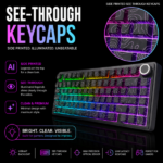 AULA F75 75% Side Engraved Tri Mode TKL 80 Keys Wireless Mechanical Gaming Keyboard With Knob | 4000mAh Battery, South-Facing RGB Backlit Pre-Lubed Hot Swappable | Black Contour - Star Vector Switches - Image 2