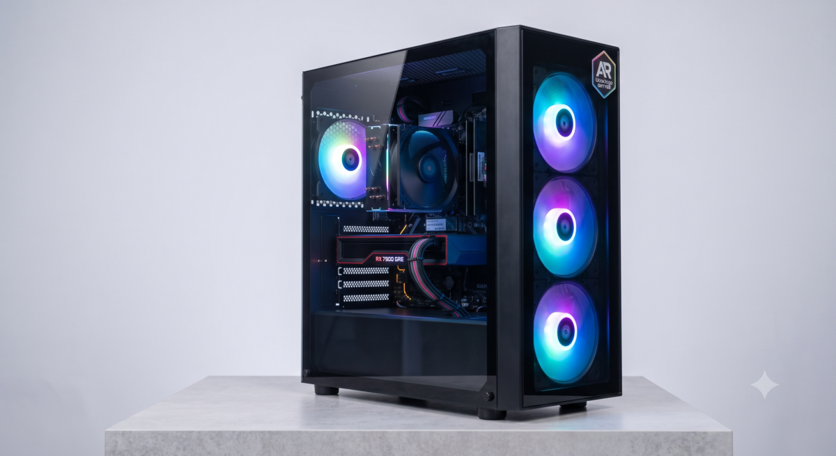 AR UltraForge 5600 PRO Pre build Gaming PC | AMD Ryzen 5 5600 Processor | Gigabyte  B550M-K Motherboard | RX 7600 8GB Graphics Card | 16GB x 1 DDR4 RAM 3200Mhz | 512GB NVME SSD | 650W Power Supply | 4 fan RGB Cabinet