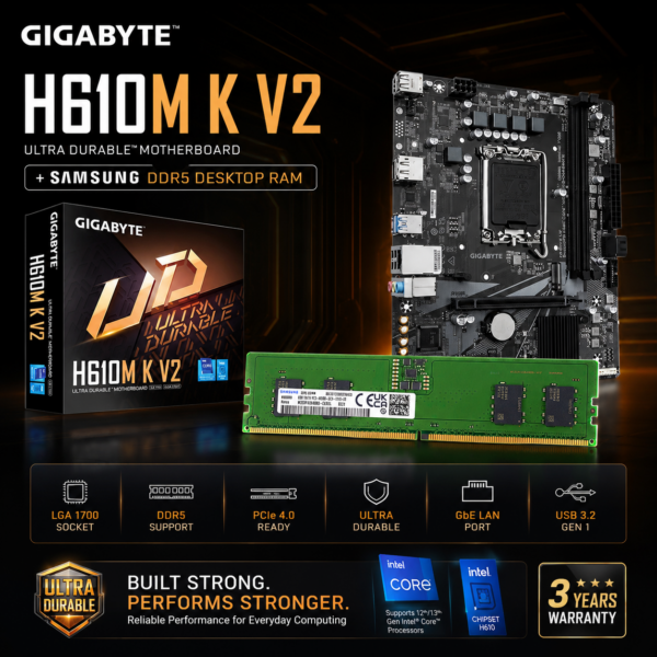 Gigabyte H610M K V2 Motherboard DDR5 with 8GB DDR5 4800Mhz (COMBO OFFER)