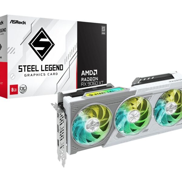 ASRock AMD Radeon RX 9060 XT Steel Legend OC 8GB GDDR6 Graphics Card White