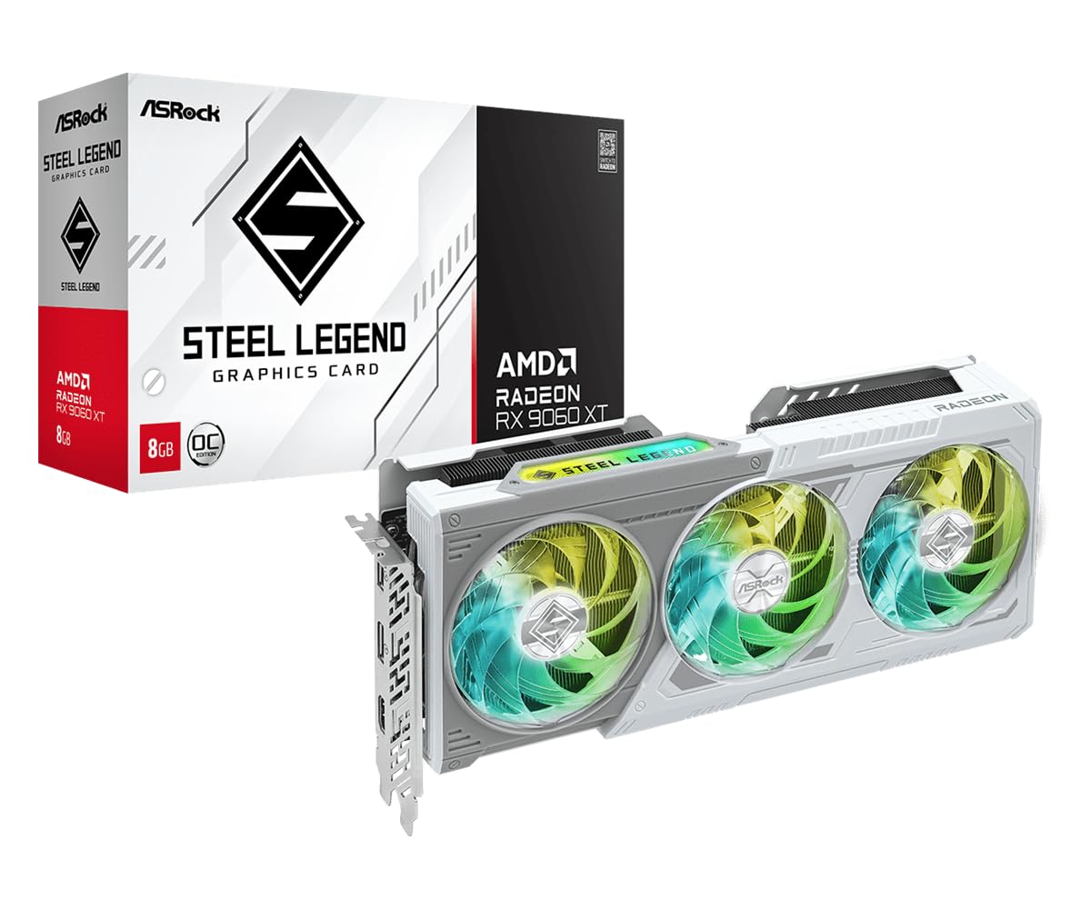 61M3P6-zLgL._SL1200_ ASRock AMD Radeon RX 9060 XT Steel Legend OC 8GB GDDR6 Graphics Card White - Image 1