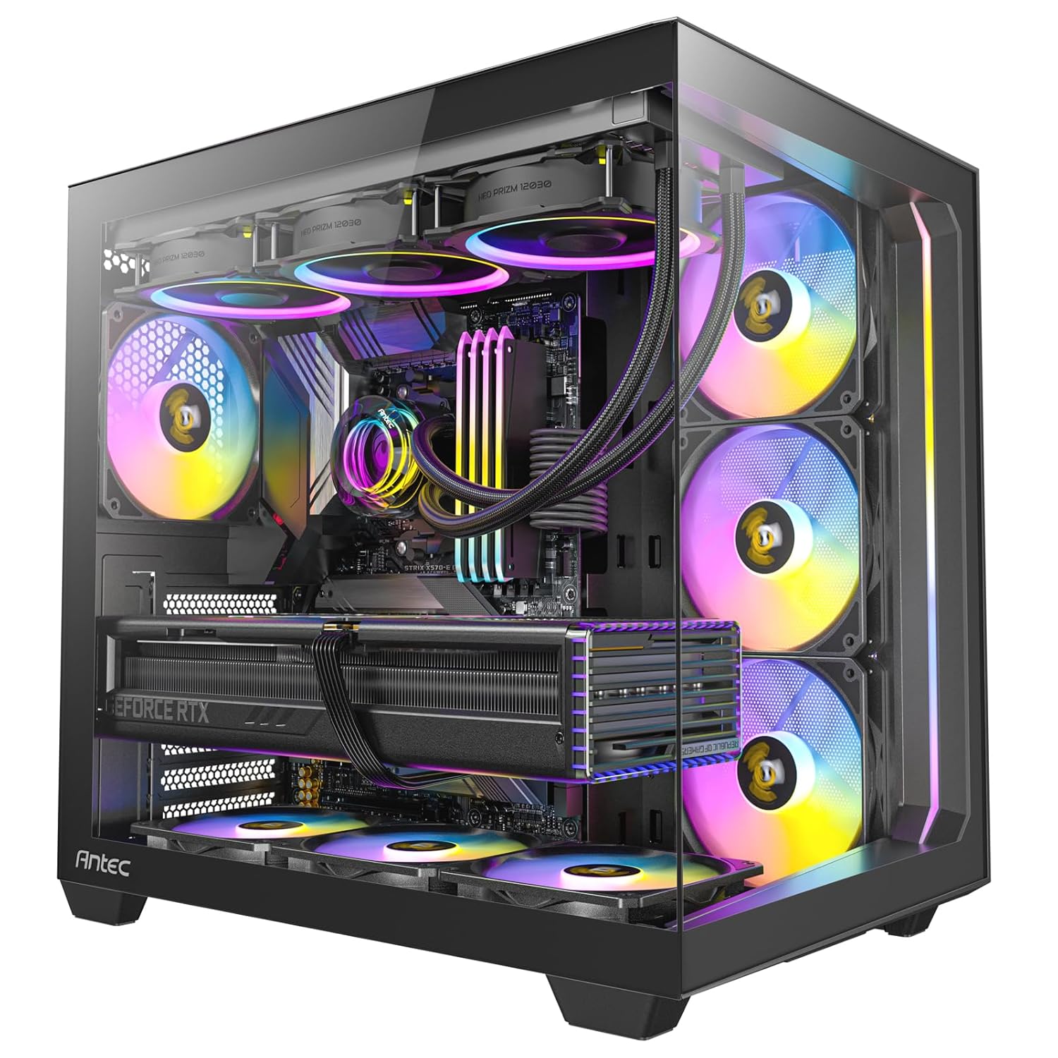 71jUnB5Yx0L._SL1500_ Antec C5 ARGB, 7 x 120mm ARGB PWM Fans Included, Up to 10 Fans, Type-C 3.2 Gen 2 Port, Seamless Tempered Glass Front & Side Panels, 360mm Radiator Support, Mid-Tower ATX PC Case - Image 1
