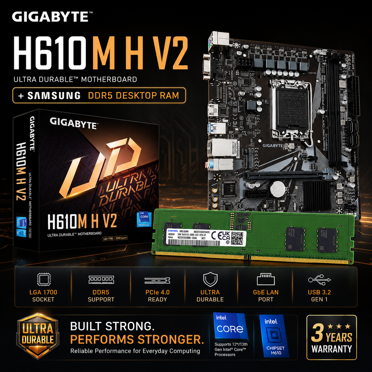 fafcdeb6-cf1d-44ba-998d-c2509a6b389e Gigabyte H610M H V2 Motherboard DDR5 with 8GB DDR5 4800Mhz Desktop RAM (COMBO OFFER) - Image 1