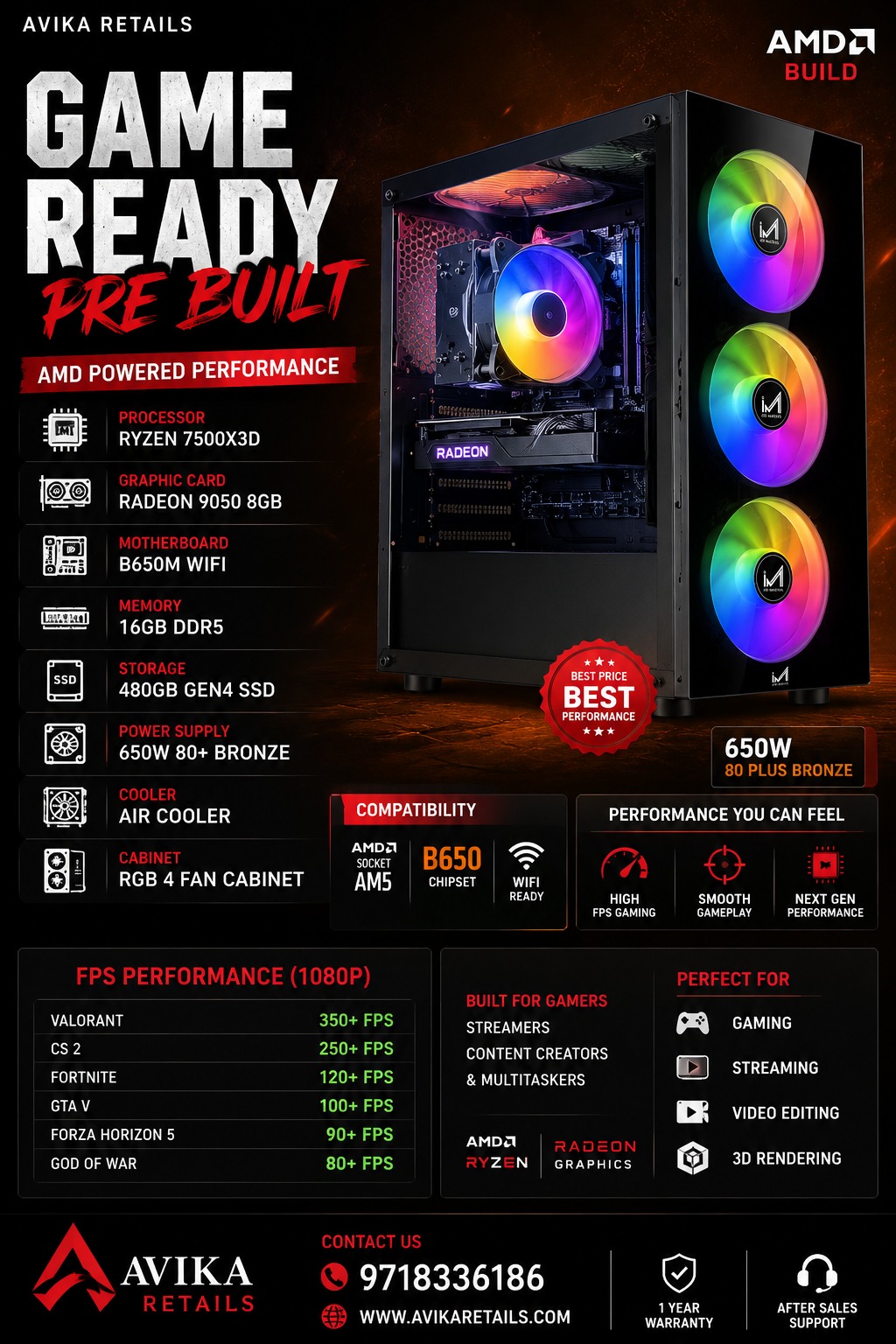 AR Red Dragon 7500X3D Pre Build PC AR Red Dragon 7500X3D Pre Build PC